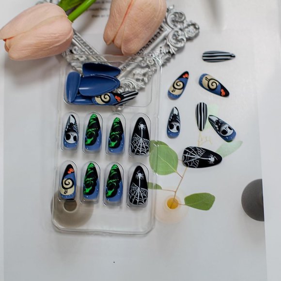 🎃 NEW Nightmare Before Christmas JACK Halloween Matte Almond Oval Medium Nails - Picture 3 of 5